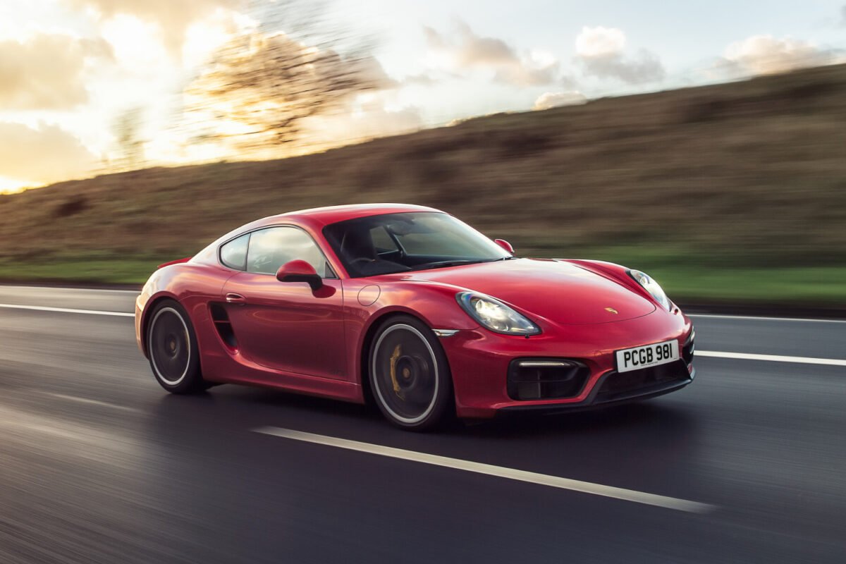 2015 Porsche Cayman GTS on the road front view