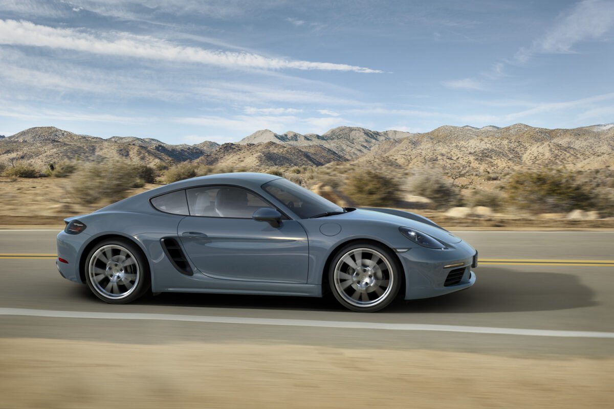 2017 Porsche 718 Cayman on the road side view