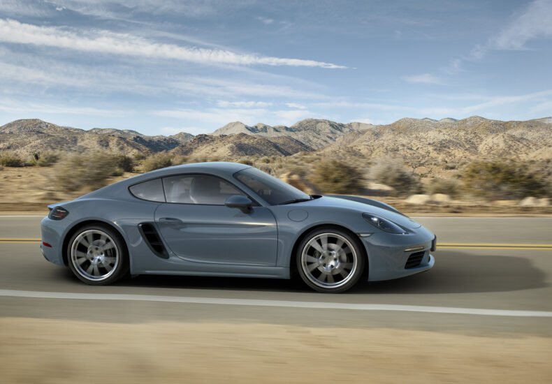 2017 Porsche 718 Cayman on the road side view