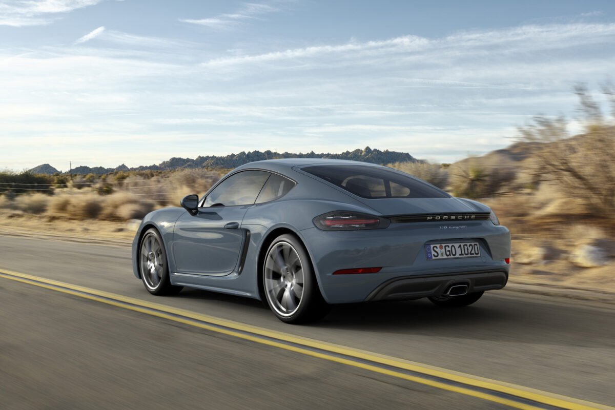 2017 Porsche 718 Cayman on the road, rear view