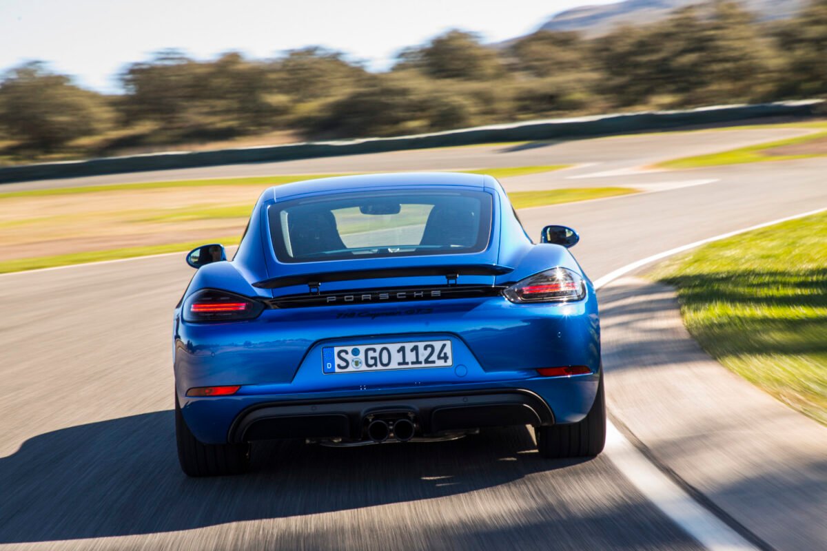 2018 Porsche 718 Cayman GTS track rear view