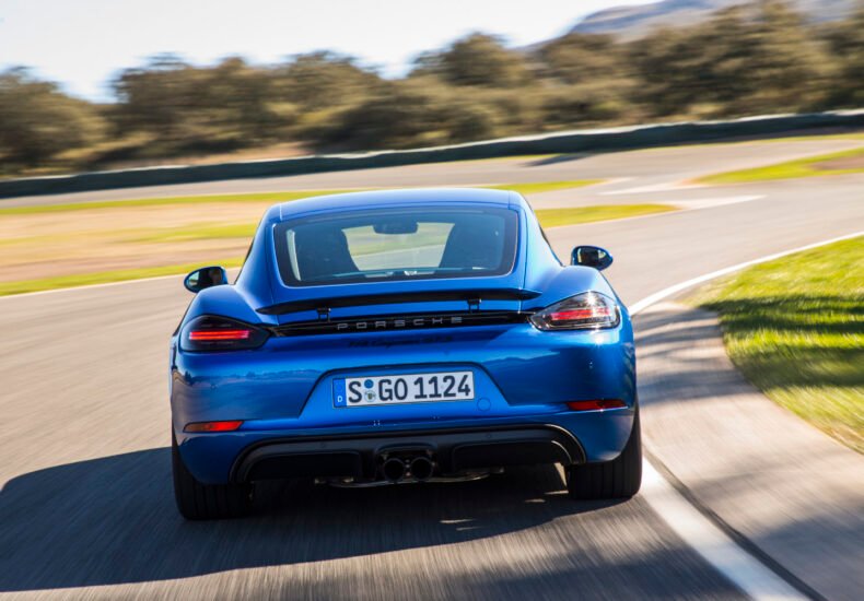 2018 Porsche 718 Cayman GTS track rear view