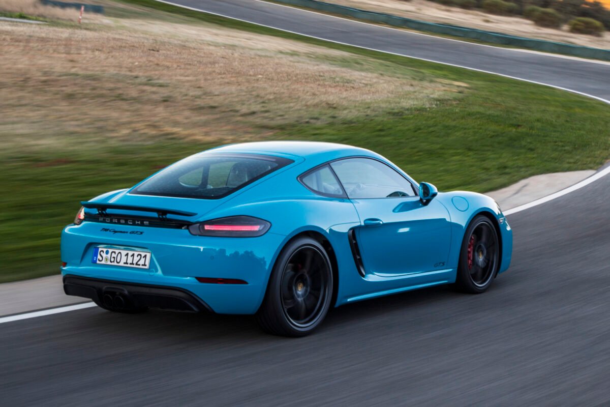 2018 Porsche 718 Cayman GTS on the road rear