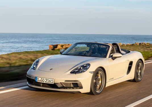 2021 Porsche 718 Boxster GTS on the road front