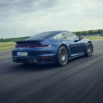 2021 Porsche 911 Turbo Coupe on track rear