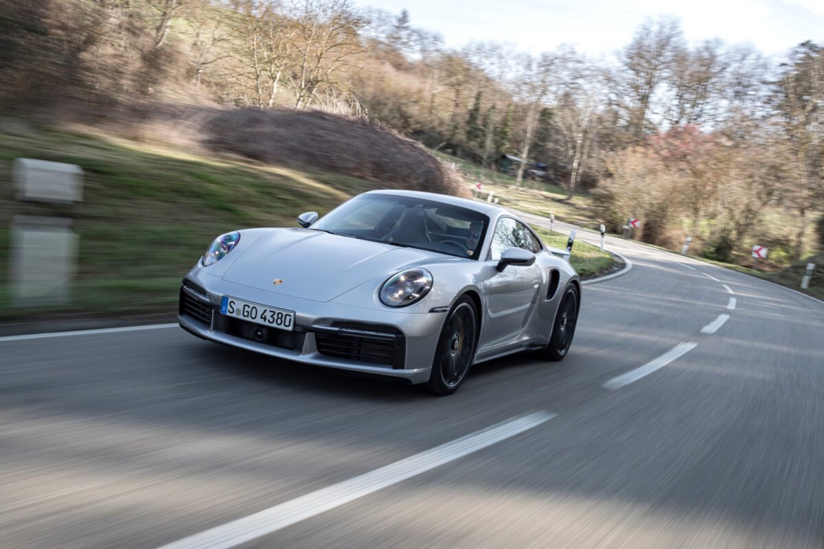 2021 Porsche 911 Turbo S on the road front view