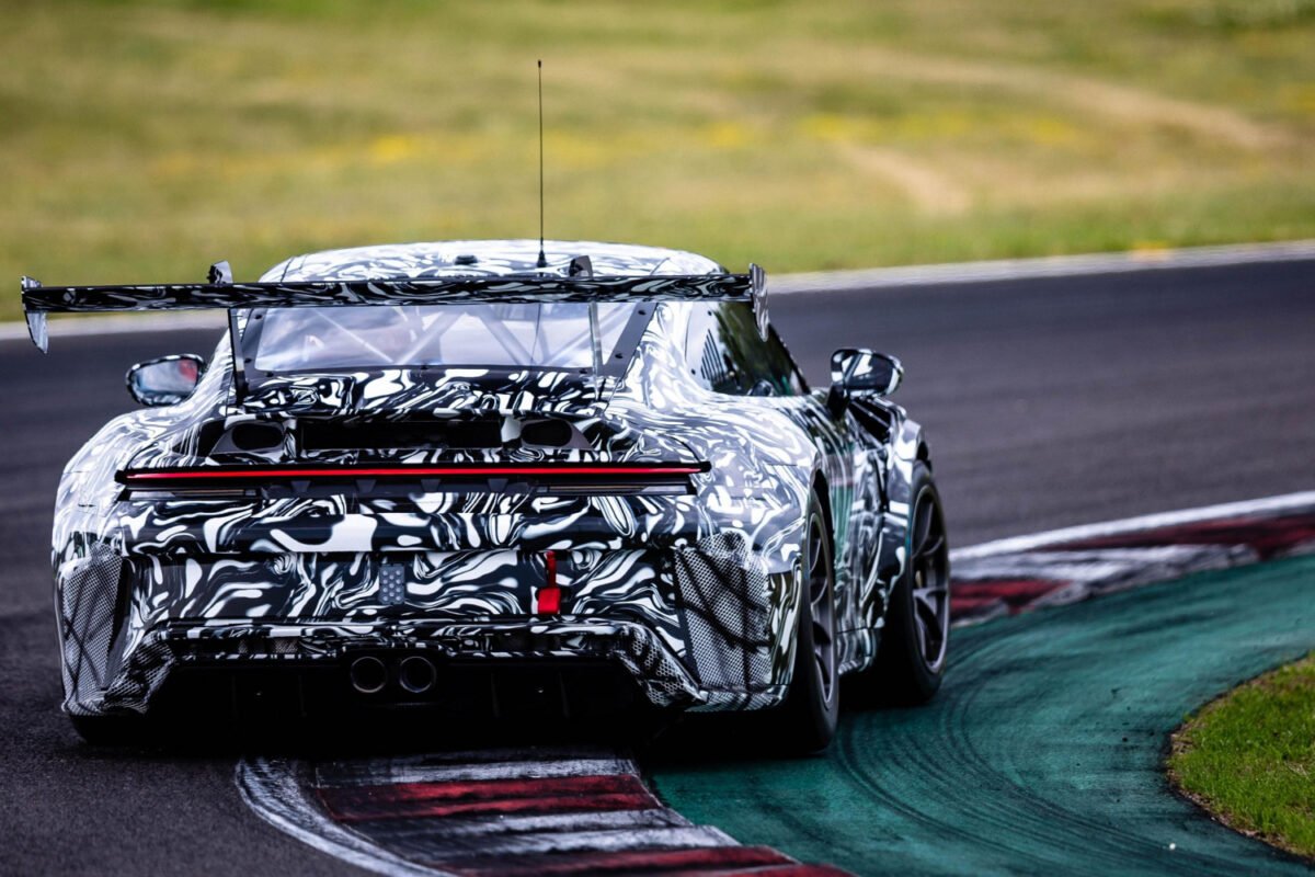 2026 Porsche 911 Cup on the track rear view