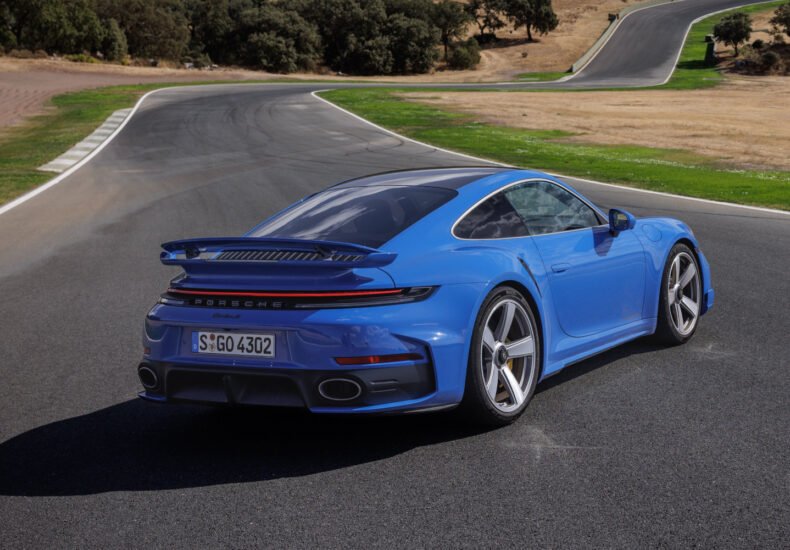 2026 Porsche 911 Turbo S Lugano Blue rear view