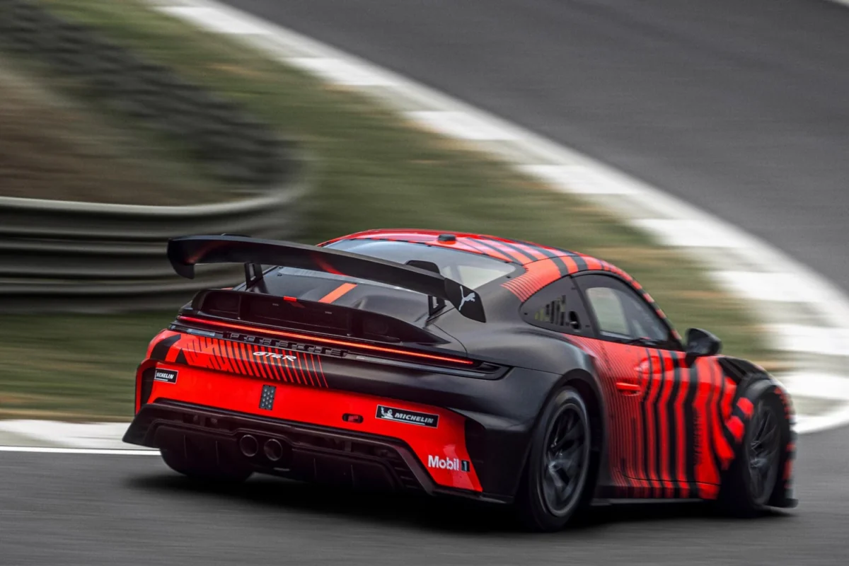 2027 Porsche 911 GT4 R on track rear